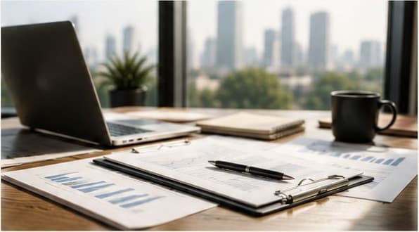 Funding review documents on a professional office desk